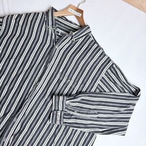 Vintage‎ 90s Basic Editions Denim Shirt Mens XL Long Sleeve Cotton Striped T33